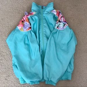 LAVON TEAL COLLAR PATTERNED WINDBREAKER